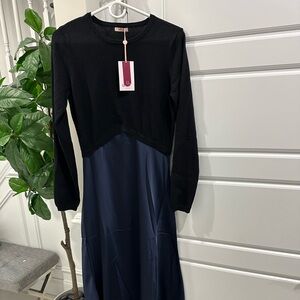 Chic Black and Navy Long Sleeve Dress